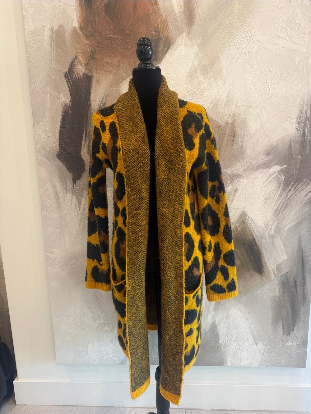 Joe's Jeans Yellow and Black Leopard Teddy Cardigan Coat